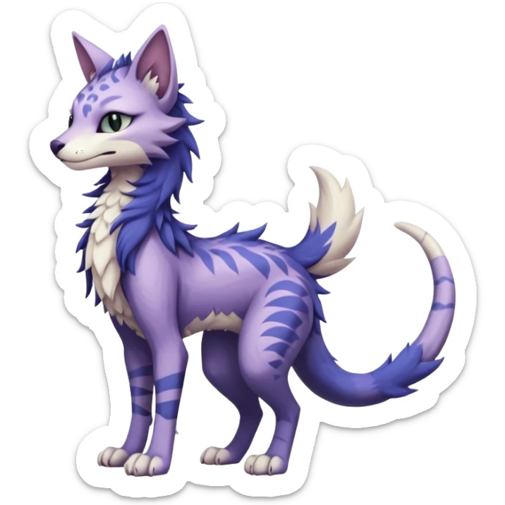 Kawaii dark pastel edgy fantasy feline-vernid-sergal-fursona animal creature with a tufted tail full body with intricate markings  sticker