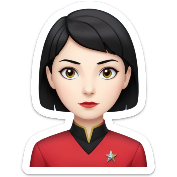 female Vulcan with short black hair in Starfleet red uniform (Star Trek) no green face sticker