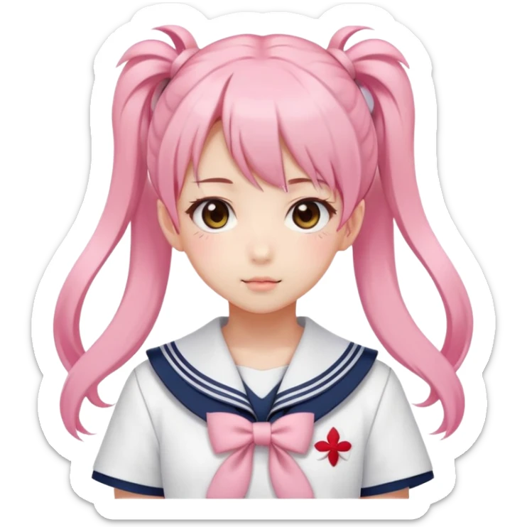 Cute anime girl with pink twin tails hairstyle wearing Japanese sailor style school uniform, kawaii style sticker
