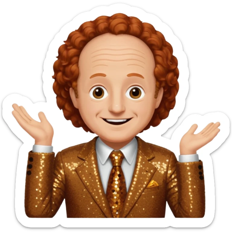 Larry Fine from The Three Stooges with auburn hair, brown sequin suit  sticker