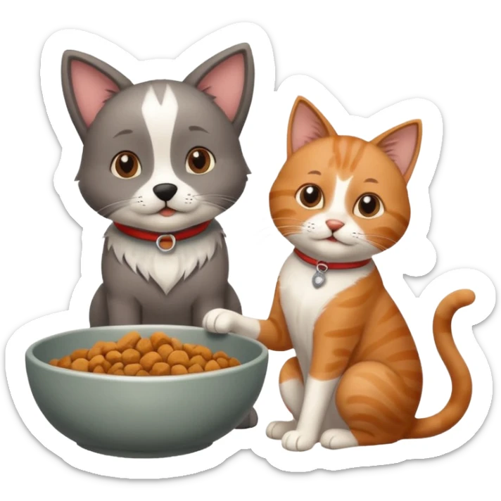 The dog is itching because of fleasThe dog is itching because of fleas, the cat is eating a lot of food from the bowl sticker