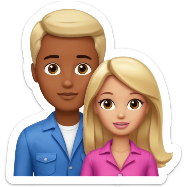 Brown skin blonde hair brown eyed barbie with her boyfriend  sticker