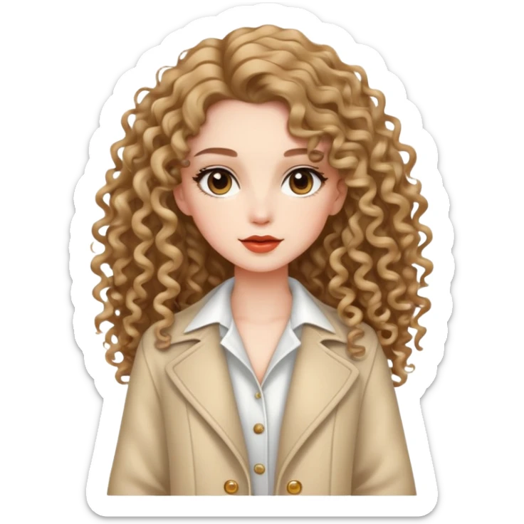 Fashionable girl with stylish outfit and long curly hair sticker