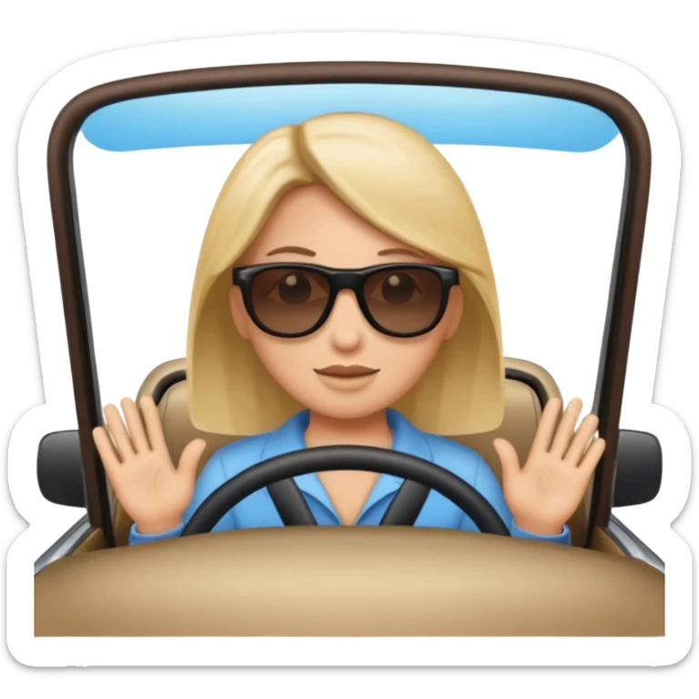 Crea un emoji con fondo transparente en PNG de una persona manejando un vehículo, que se vea desde el parabrisas frontal. sticker