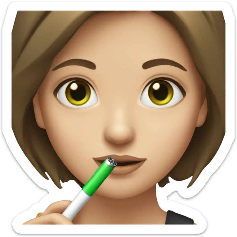 girl with brown hair and green eyes with electric cigarette sticker