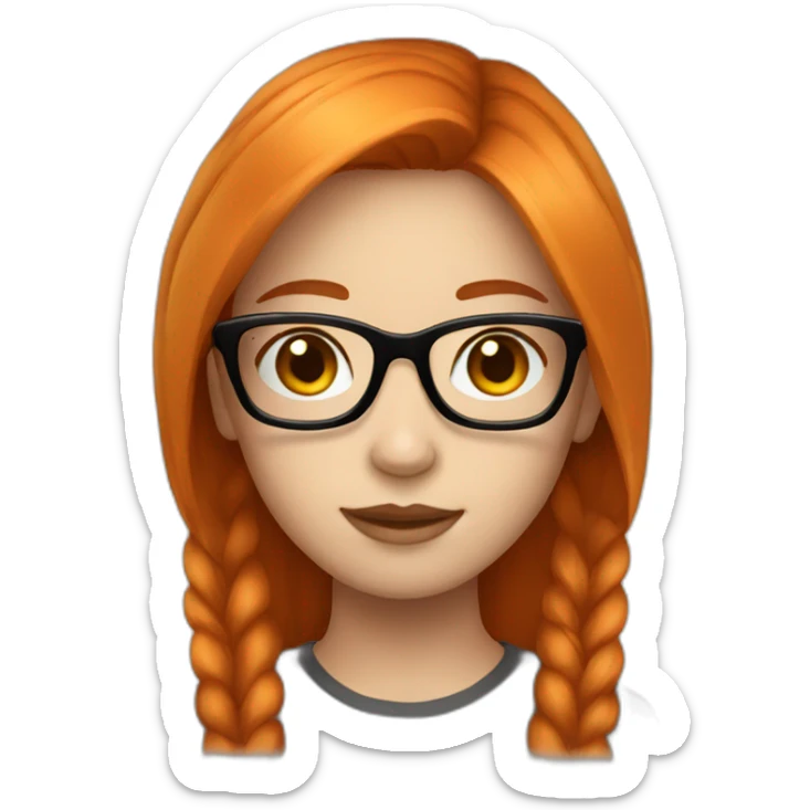 Girl brown orange hair and white skin with glasses sticker
