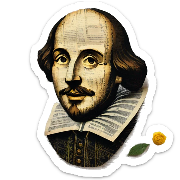 Shakespeare made of newspaper cuttings 420 hemp roses flowers plants leaves sticker