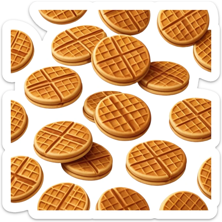 Cinematic Realistic Stroopwafel Dessert Emoji, depicted as a delicate caramel-filled waffle cookie rendered with crisp textures and warm, inviting lighting. sticker