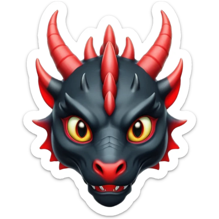 Un dragon noir aux yeux rouges et noir, puis des grandes cornes d'obsidiennes, style anime sticker