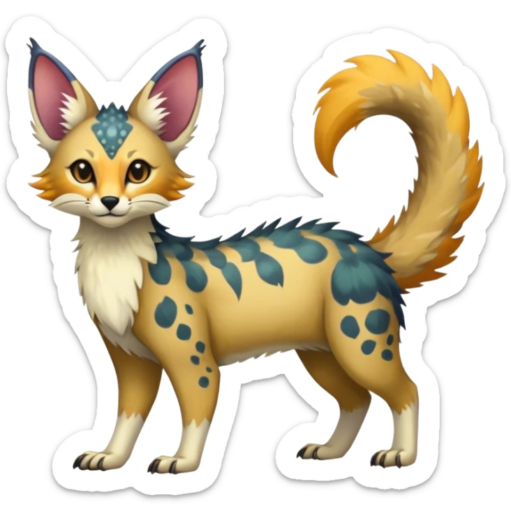 Feral Rare Fantasy colorful Vernid-Trico-species by LiLaiRa, random markings, tufted tail, tufted ears, full body sticker