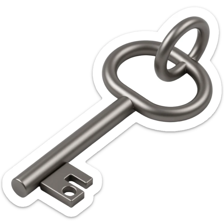 shiny metal key icon, skeuomorphism style sticker