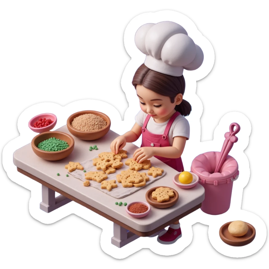 An interstellar baker crafting cookies in zero gravity, using stardust and planetary spices. The kitchen orbits a nebula, with floating tools and anti-gravity dough. UI features galactic swirls, shimmering constellations, and planetary icons. sticker