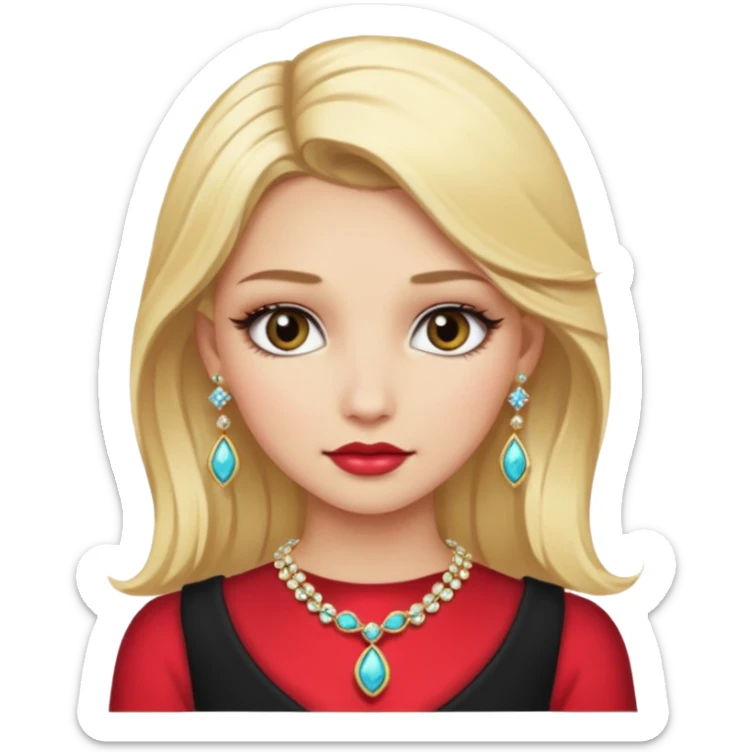 fancy blonde hair girl with makeup and jewellery sticker