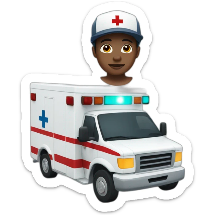 Ambulance yung man with white skin and brown hair and a cap sticker