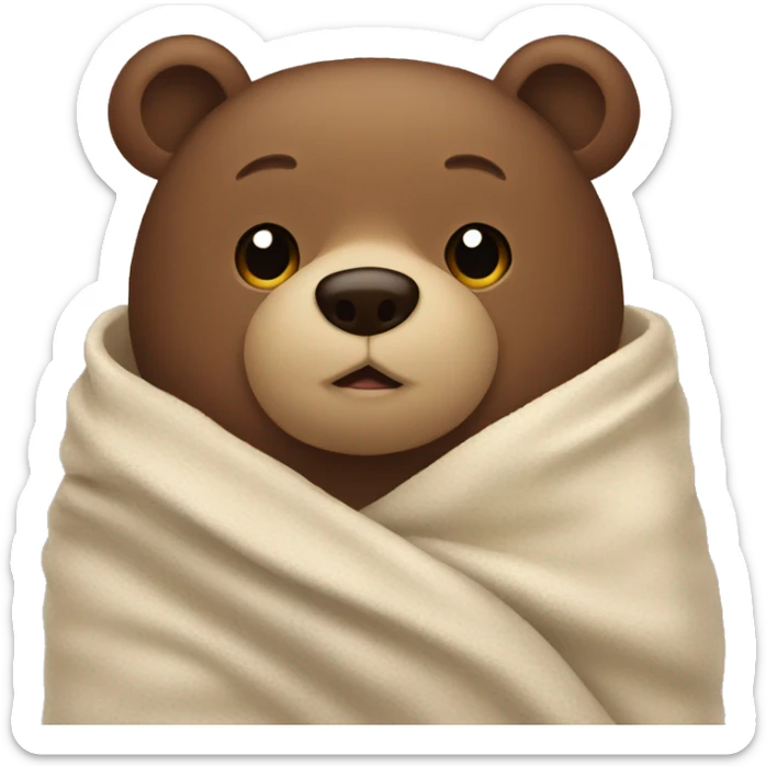 bear cozy in blanket sticker