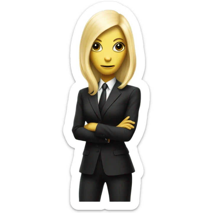 a blonde reptilian alien woman as men in black, full body sticker