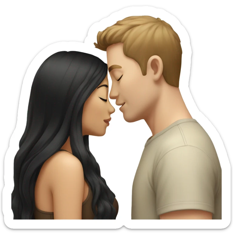 white man with brown hair kissing asian girl with black hair sticker