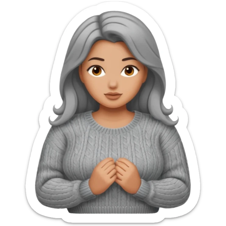 Design a woman’s grey sweater for a voluptuous woman. Only design the sweater. Remove the woman sticker