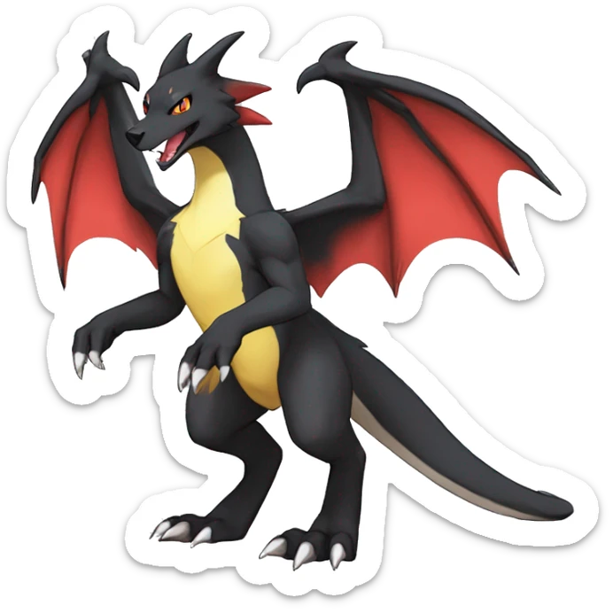 Anthro Cute cool black red white yellow nargacuga-Charizard-sergal-wolf animal hybrid Fakemon full body sticker
