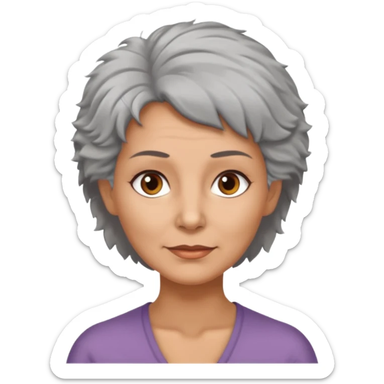 woman 50 years old, shaved grey fluffy hair, tannes skin and brown eyes sticker