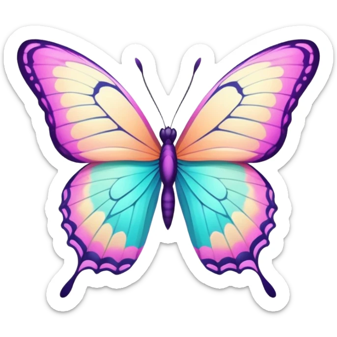 Shiny pastel colorful neon vibrant pale whitish bright Floral exotic tropical butterfly sticker