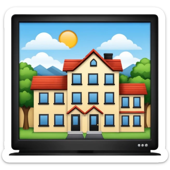 real estate site. A pc with houses that is for sold or rent sticker