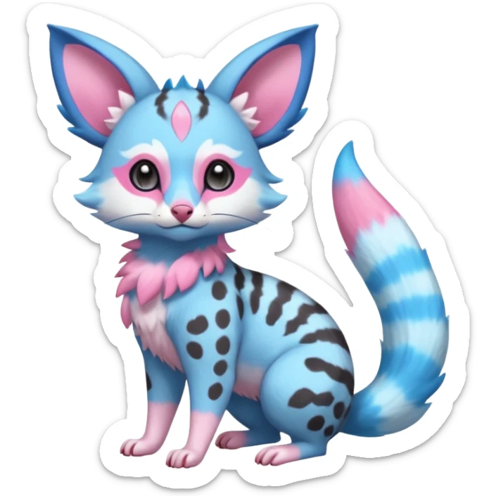 Rare realistic cute adorable epic aesthetic colorful Amaura-Sylveon-Civet-Genet-species-Fakemon-hybrid-creature, with markings, full body sticker