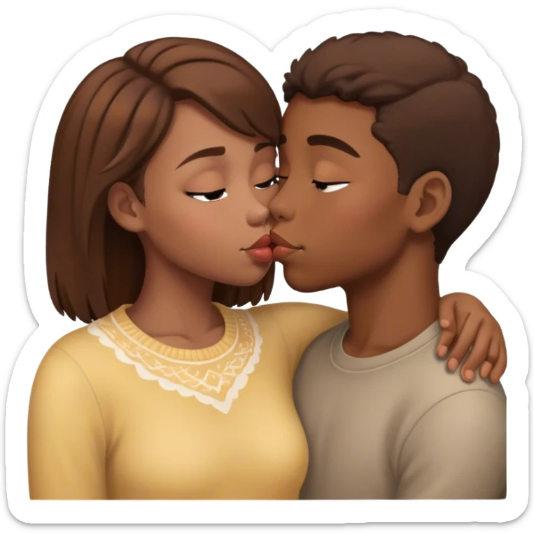 An African-American boy kissing a soft girl with brown hair sticker