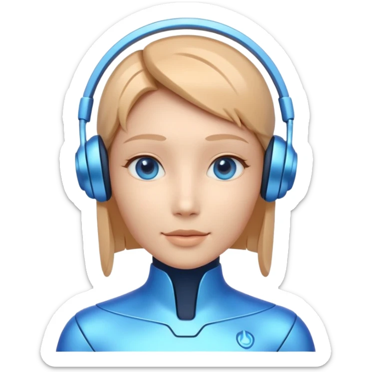 AI Call Agent holo-human-like Cyber AI face, warm, calm and friendly. Holographic look. Blue.
Soft AI face with a listening, welcoming expression, minimal facial lines, calm eyes. sticker