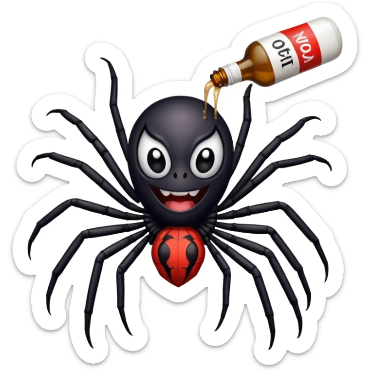 wesoły śmieszny pająk z butelka jadu i banerem witaj  sticker