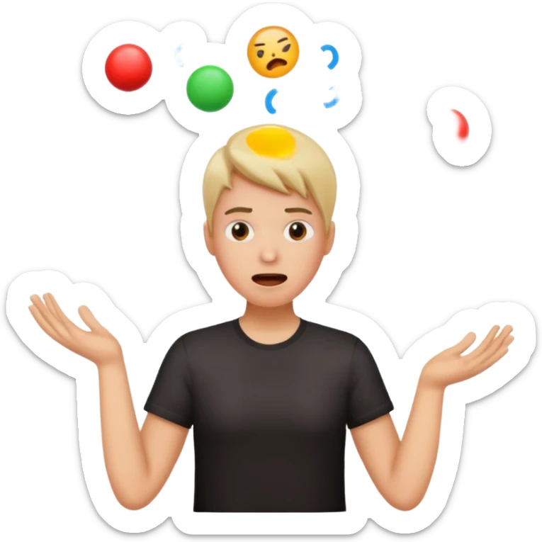 create an emoji of a gender neutral person juggling lots of work looking very stressed out sticker