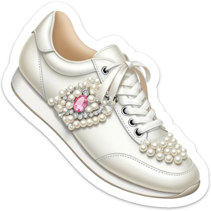 Pearl-encrusted Betsey Johnson white bridal tennis shoes sticker