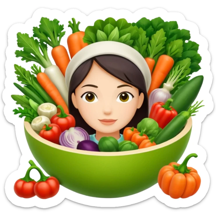 Healthy home cooking humanless avatar in clean style vibrant illustration. Fresh vegetables bowl, green tones, simple shapes, flat design, friendly and light. sticker
