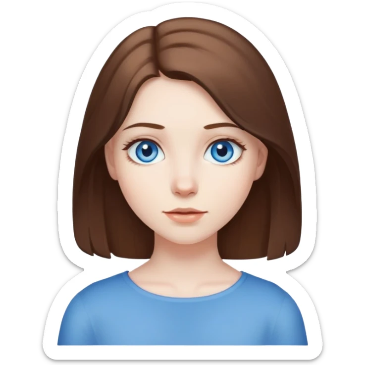 girl with pale skin, blue eyes, and shoulder length brown hair sticker