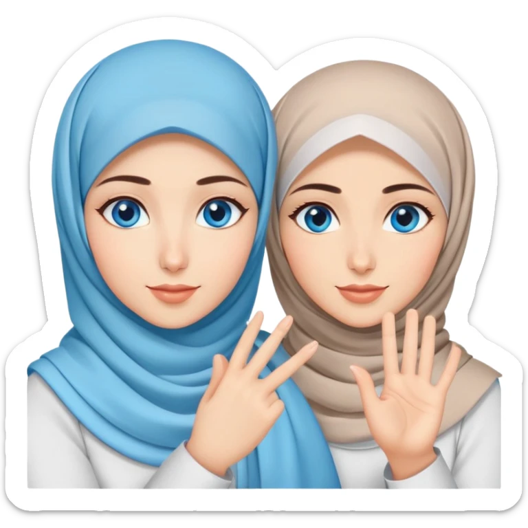 Turkish beautiful finish Konya two girls blue eyes with hijab and saying love with hand gesture sticker
