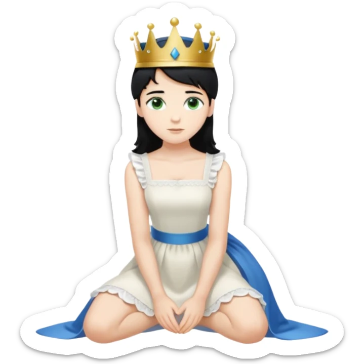 Prince woth crown, standing, black hair, blue eyes, and maid, blonde Hair, green eyes, white short sleveless dress, kneeling  sticker