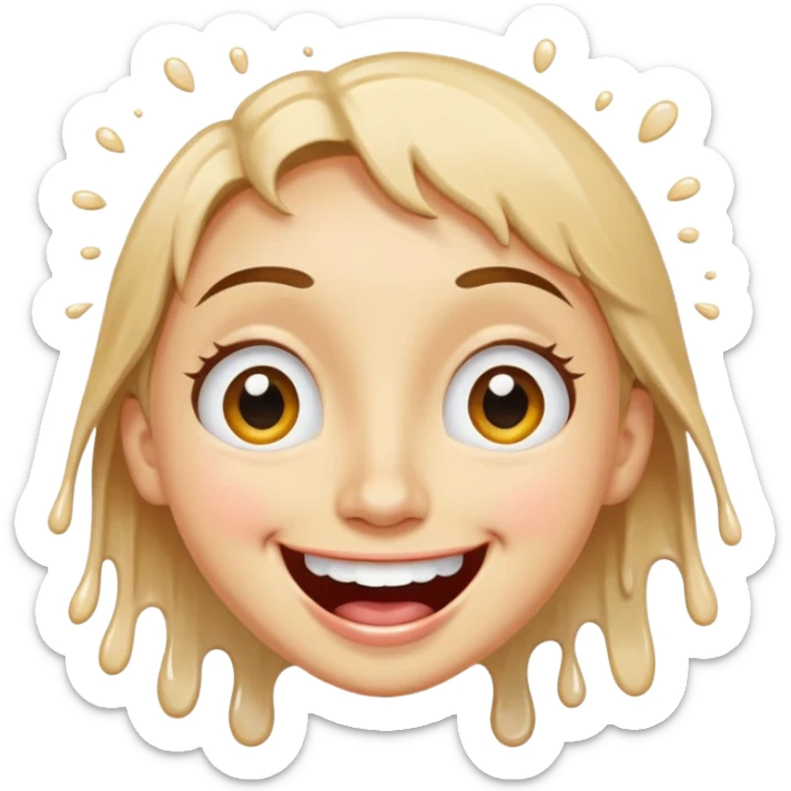 A joyful face with wide eyes and a big smile, tears of laughter flowing. The face radiates positive energy, surrounded by vibrant splashes in dynamic brush strokes. sticker