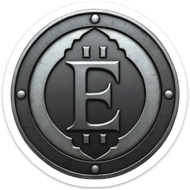 Minimal emoji, gothic metal coin made of black steel, engraved number f at the center, ancient industrial aesthetic, worn metal texture, no glow, no neon, flat emoji design, centered, transparent background sticker