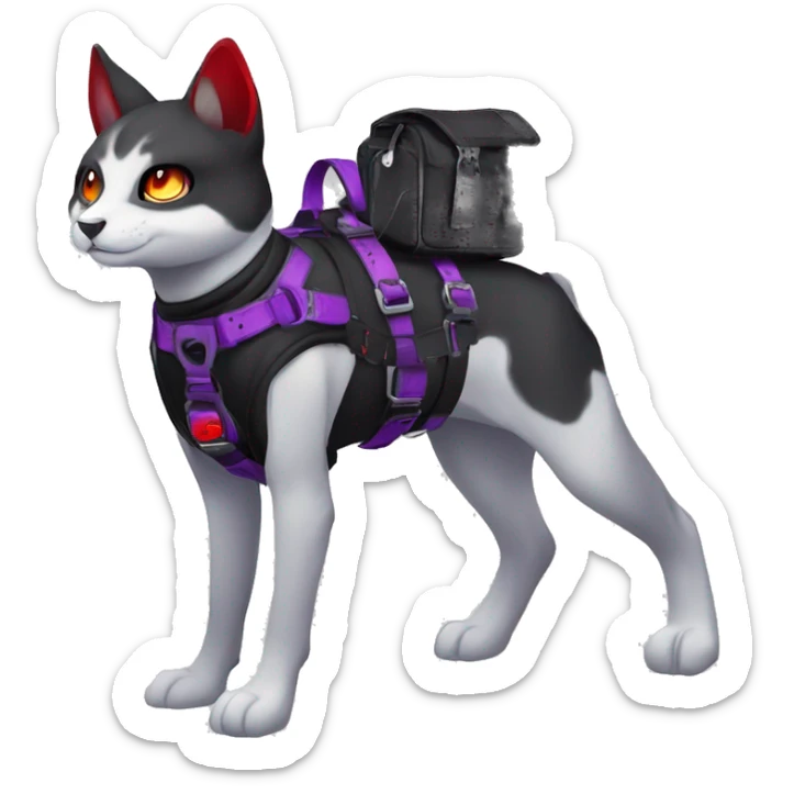 Cute cool dark punk black red purple animal hybrid Fakemon full body techwear collar harness sticker