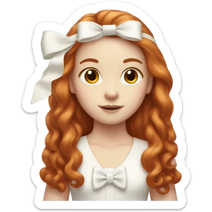 Red-haired girl with long hair and a white bow in hair with pale skin sticker