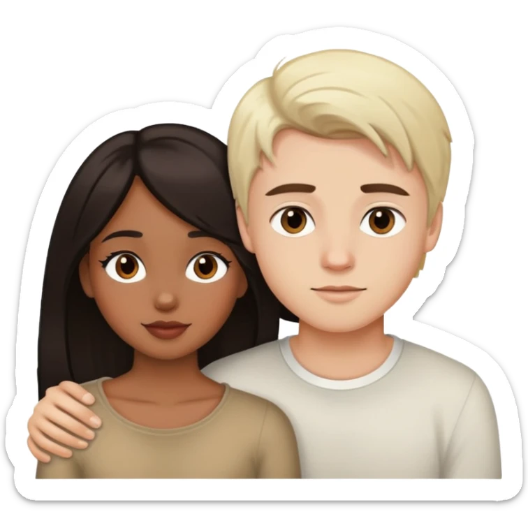 Pretty brown girl dark hair with white blonde boy in love sticker