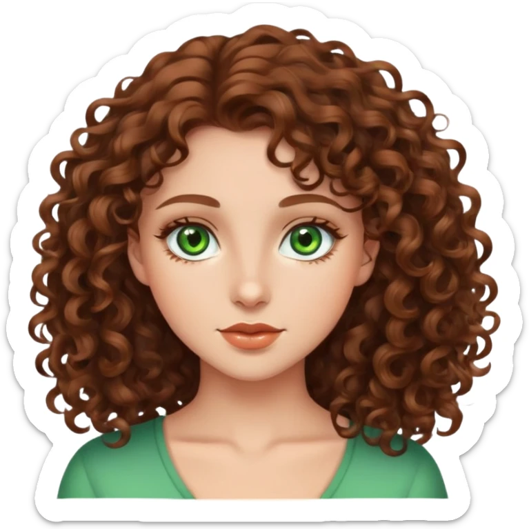 Beautiful girl with brown curly hair and green eyes sticker