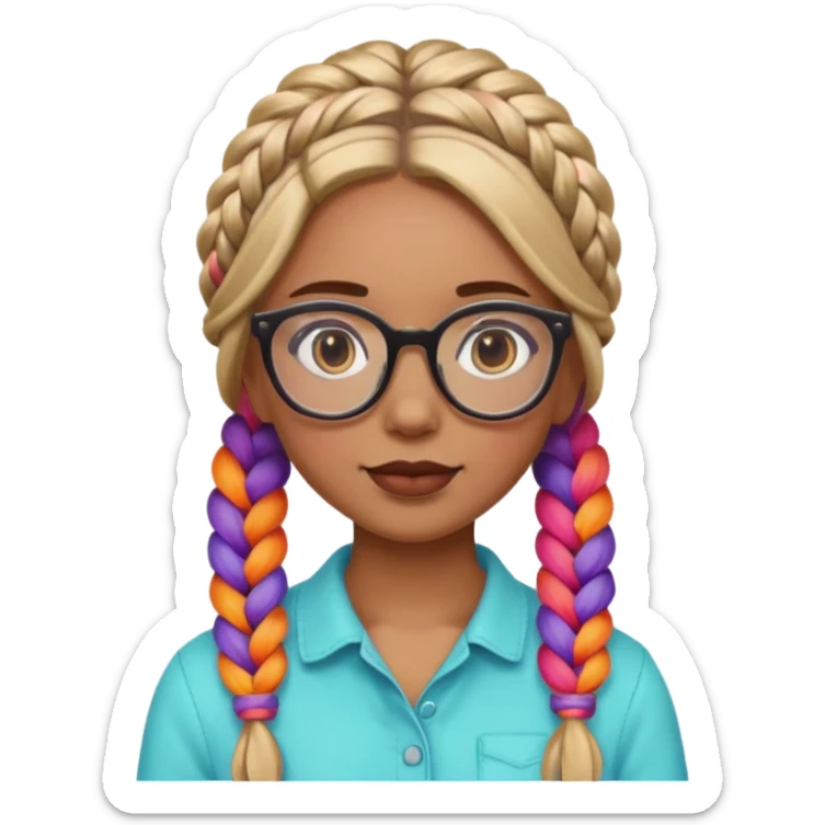colorful braided hair girl with glasses sticker