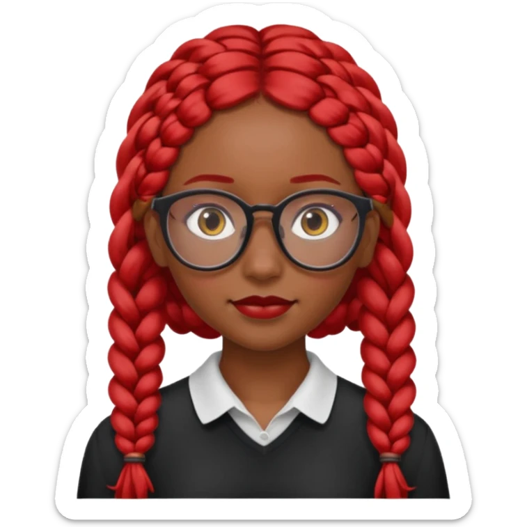Dark Tan girl with long red plaits and red rmmed  glasses head neck and shoulder shot only sticker