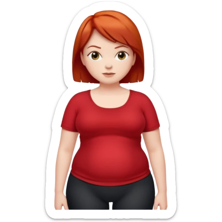 Lazy Short woman with straight ahort red hair and fat tummy sticker