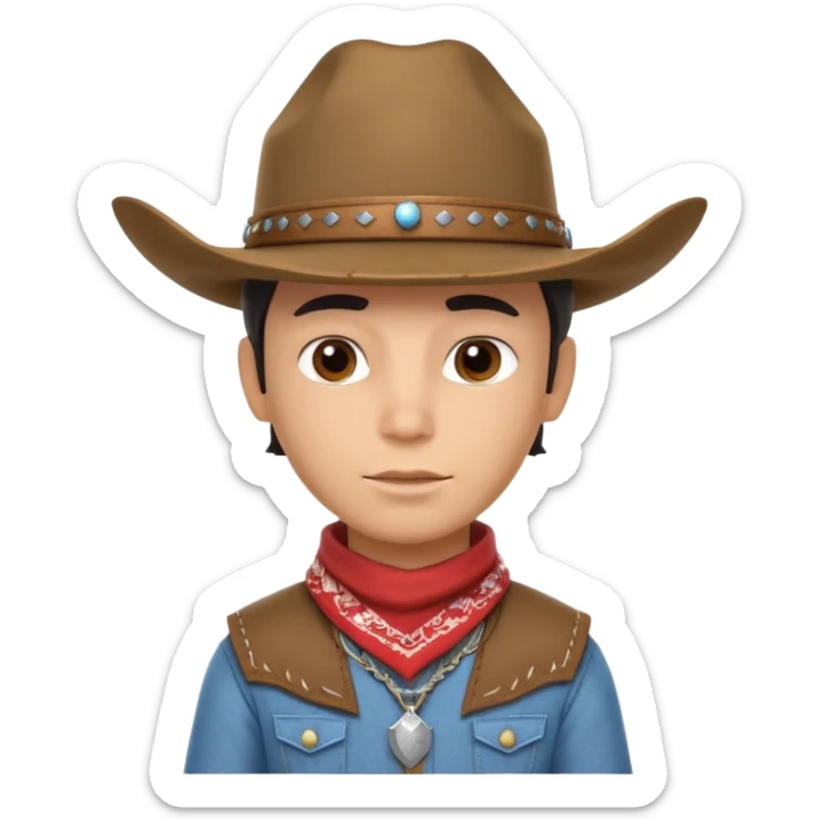 cute cowboy portrait, head and shoulders only, diverse skin tone, cowboy hat, bandana, western outfit collar, confident expression, 3D cartoon, mobile game icon style, clean background, no text, no watermark
 sticker