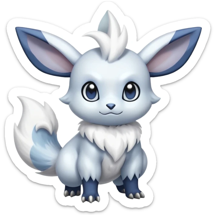 Shiny White Furry Snowy Ice-type Absol-Minccino-Emolga-Hybrid (Full body) sticker