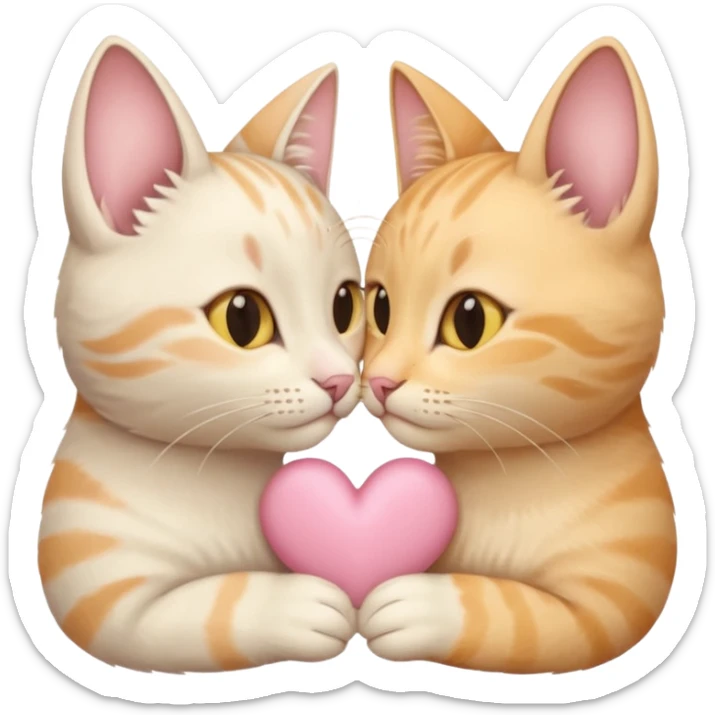 Two cats “nose to nose” + a small heart between them in soft pink, beige and yellow pastel colors sticker
