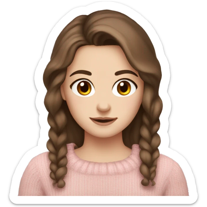 Pretty darkbrown eyed white girl with brown hair light pink sweater cozy sticker