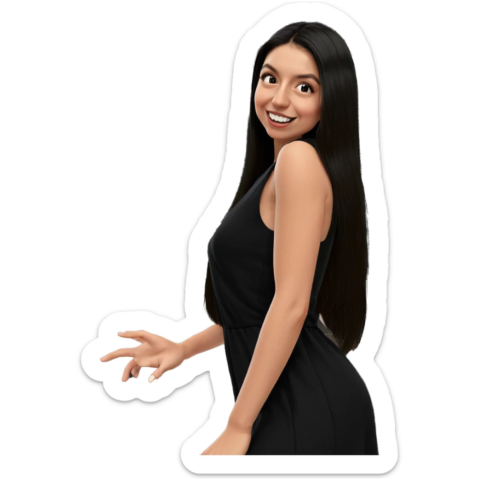 smiling girl in black dress sticker